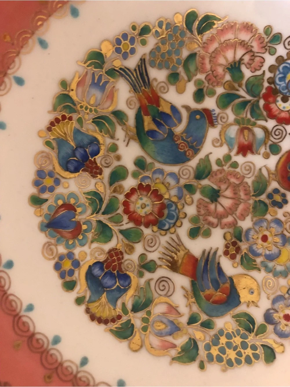 Vintage Austrina Hand painted Decorative metallic Bowl with Golden Foot